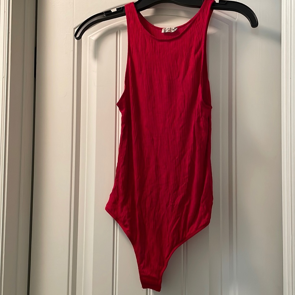 Free People high neck ribbed red bodysuit